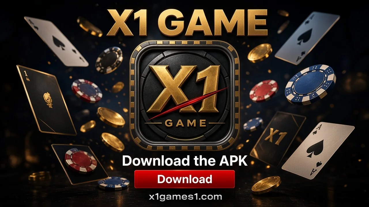 X1 Game India APK download banner with cards and chips